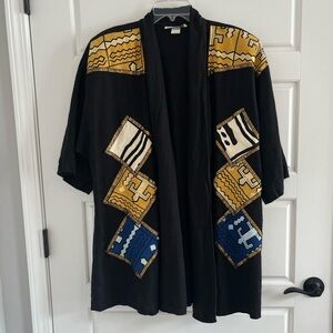 Vintage Koco Collection African Tribal Linen Open Front Longline Duster XL/XXL